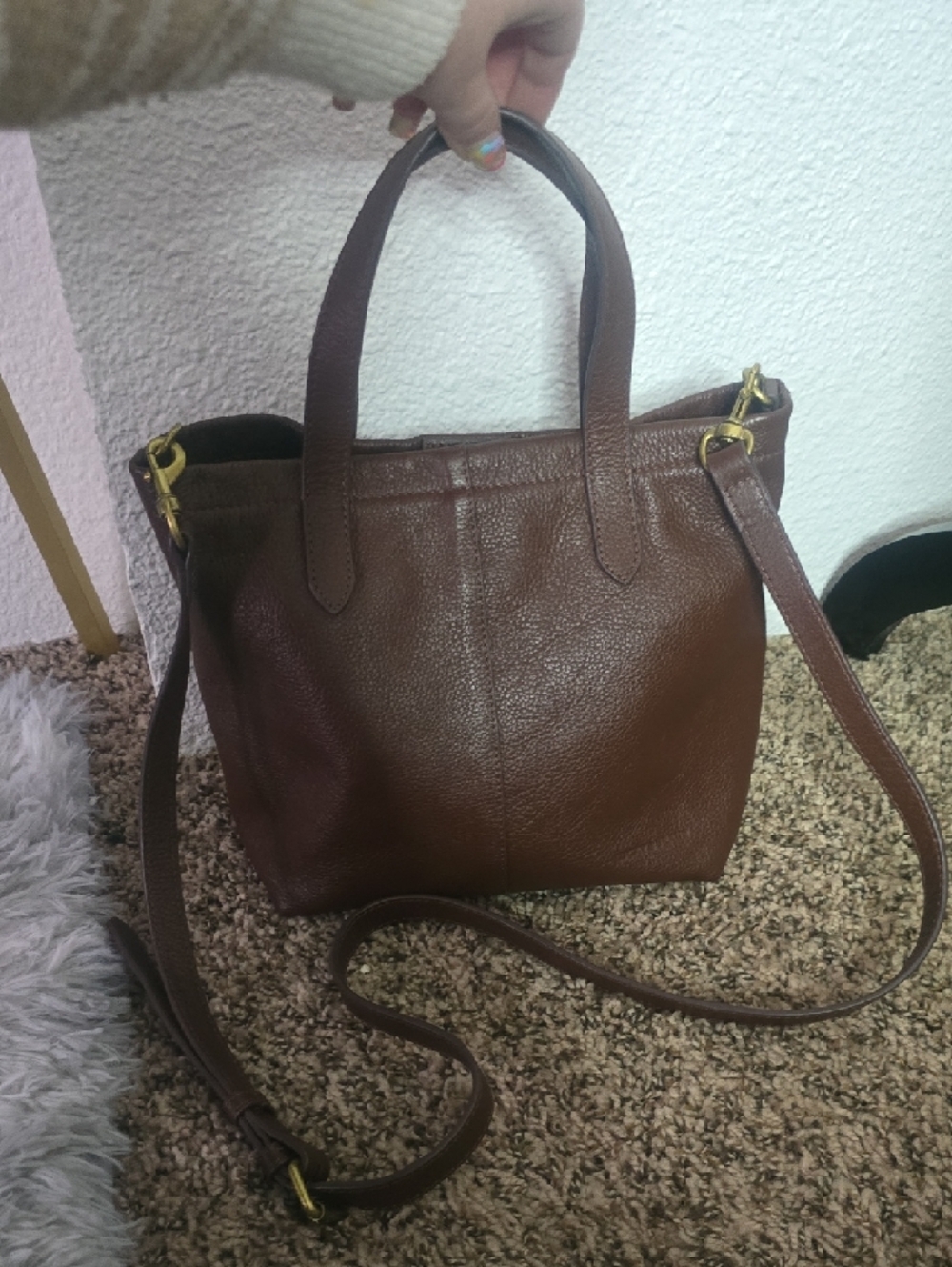 Lucky Brand Dark Brown & Gold Hardware 100% Leather Small Crossbody Bag (EUC)✨️ - Picture 7 of 13
